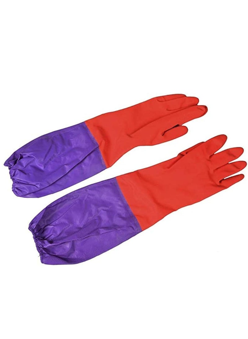 Waterproof Long Sleeve Latex Gloves, Rubber Cleaning Dishwashing Gloves, Extra Long Cuff Latex Free, Waterproof Reusable, Acid, Alkali and Oil Protection, For Indoor and Outdoor Kitchen Cleaning - Image 1