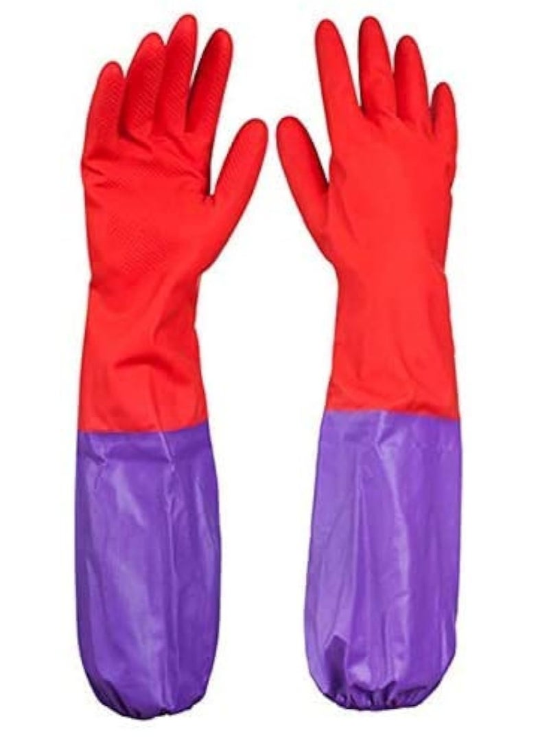 Waterproof Long Sleeve Latex Gloves, Rubber Cleaning Dishwashing Gloves, Extra Long Cuff Latex Free, Waterproof Reusable, Acid, Alkali and Oil Protection, For Indoor and Outdoor Kitchen Cleaning - Image 2
