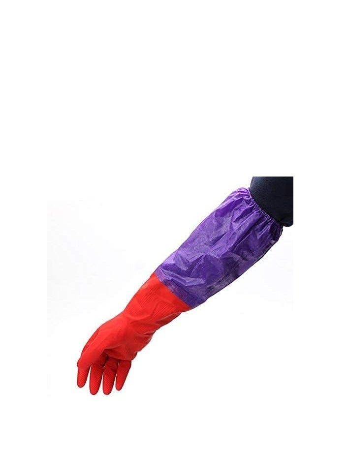 Waterproof Long Sleeve Latex Gloves, Rubber Cleaning Dishwashing Gloves, Extra Long Cuff Latex Free, Waterproof Reusable, Acid, Alkali and Oil Protection, For Indoor and Outdoor Kitchen Cleaning - Image 3