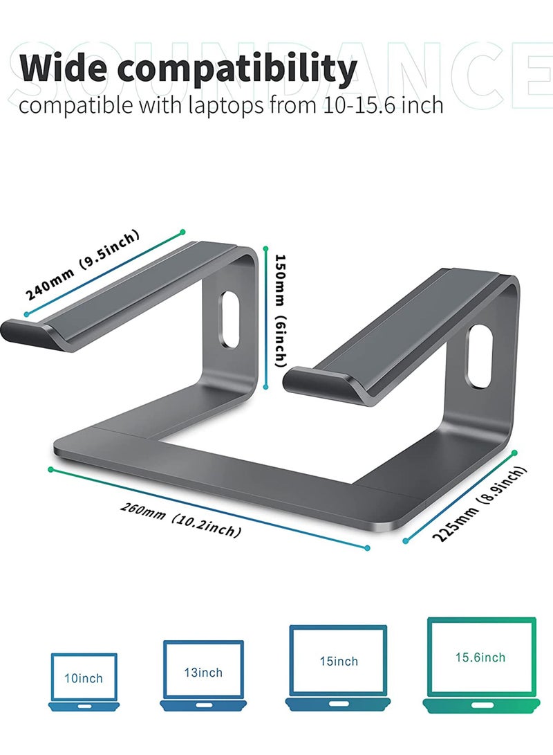 روك بو كمبيوتر محمول حامل الألومنيوم رفع الكمبيوتر المحمول حامل معدني مريح رفع الجدول ، متوافق مع 10 إلى 15.6 بوصة كمبيوتر محمول - Image 2