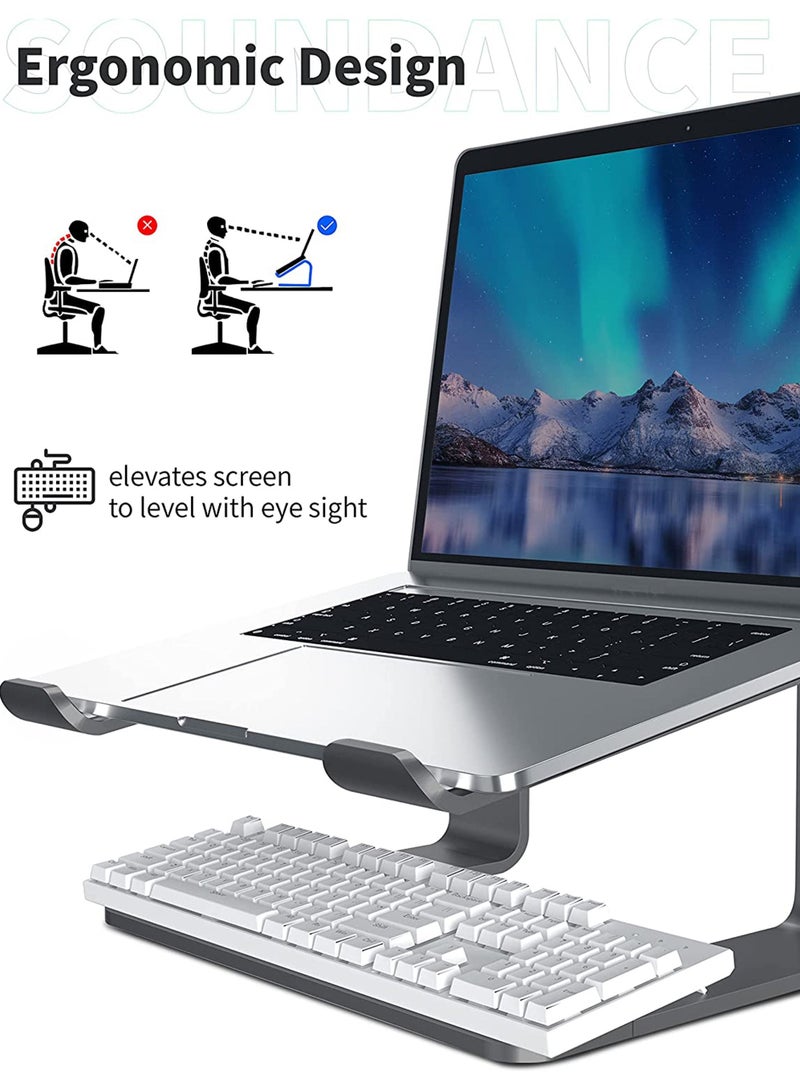 روك بو كمبيوتر محمول حامل الألومنيوم رفع الكمبيوتر المحمول حامل معدني مريح رفع الجدول ، متوافق مع 10 إلى 15.6 بوصة كمبيوتر محمول - Image 3