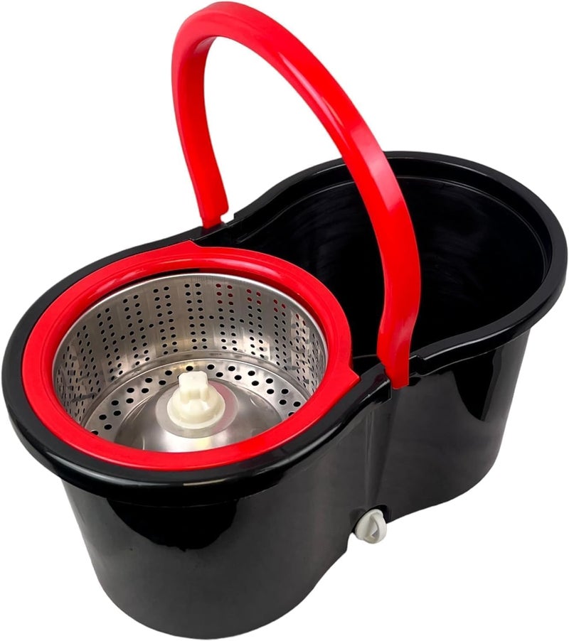 INFLUX Spin Mop and Bucket with Stainless Steel Basket-360° Spinning Mop, Floor Cleaning Mop Set, 2 100% MICROFIBER Mop Heads, Squeegee, and Adjustable Handle–Perfect for Kitchen, Bathroom Home - Image 3