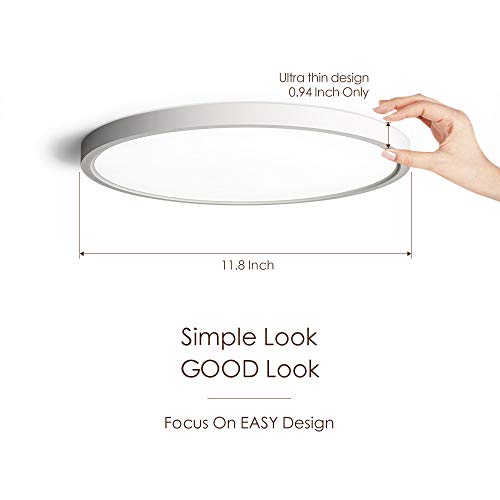 TALOYA Flush Mount 12 Inch Ceiling Light (Milk White Shell), 20W Surface Mount LED Light Fixture for Bedroom Kitchen,5 Color Temperatures in One,0.94 Inch Thickness Round - Image 2
