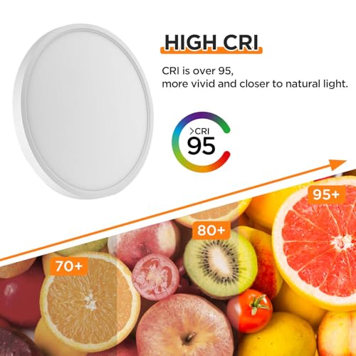 TALOYA Flush Mount 12 Inch Ceiling Light (Milk White Shell), 20W Surface Mount LED Light Fixture for Bedroom Kitchen,5 Color Temperatures in One,0.94 Inch Thickness Round - Image 4