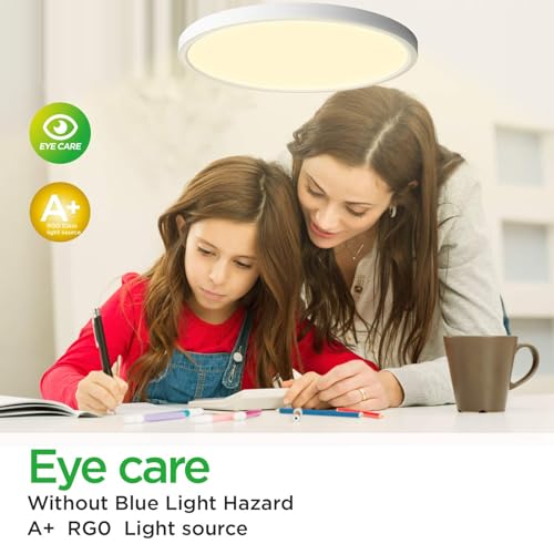 TALOYA Flush Mount 12 Inch Ceiling Light (Milk White Shell), 20W Surface Mount LED Light Fixture for Bedroom Kitchen,5 Color Temperatures in One,0.94 Inch Thickness Round - Image 3