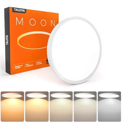 TALOYA Flush Mount 12 Inch Ceiling Light (Milk White Shell), 20W Surface Mount LED Light Fixture for Bedroom Kitchen,5 Color Temperatures in One,0.94 Inch Thickness Round - Image 1