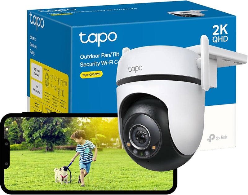 تابو كاميرا أمان ذكية Wi-Fi من Tapo TP-Link C520WS 2K QHD 4MP للاستخدام الخارجي، مقاومة للعوامل الجوية (IP66)، تتميز بتقنية الرؤية الليلية بالنجوم (Starlight Night Vision)، والكشف الذكي عن الحركة (AI Detection)، وتغطية بصرية كاملة 360° - Image 1