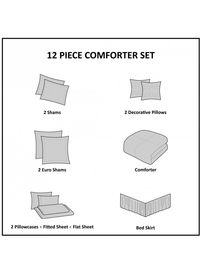 madison park Madison Park Aubrey Cozy Comforter Set, Faux Silk Jacquard Paisley Design - All Season Down Alternative Bedding with Cotton Bed Sheets, Bed Skirt & Toss Pillows, King Blue 12 Piece - Image 5