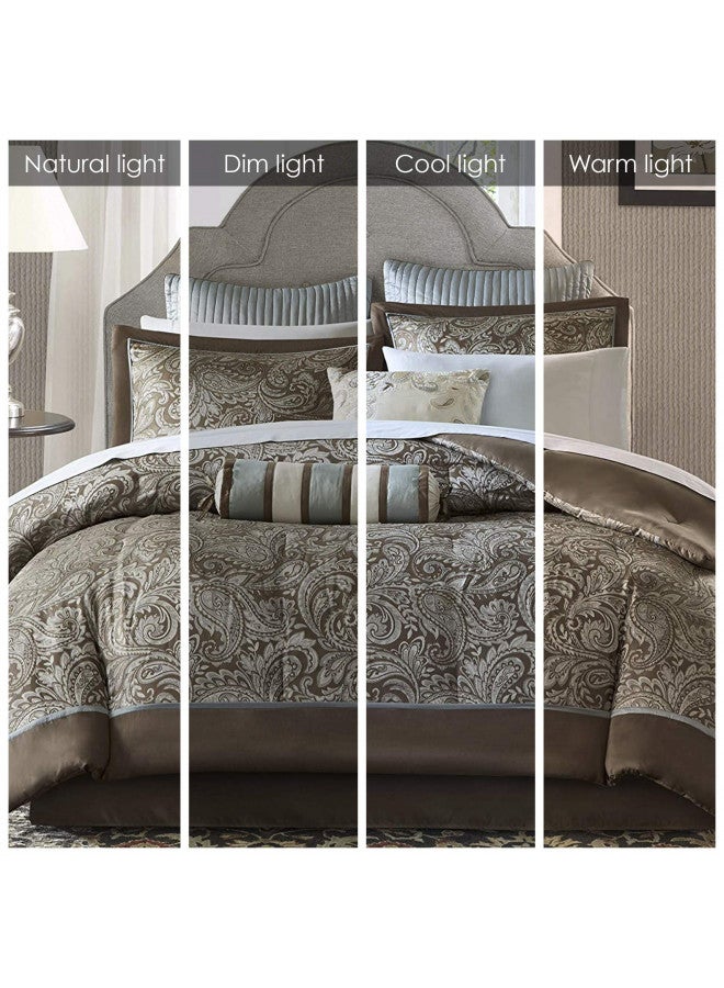madison park Madison Park Aubrey Cozy Comforter Set, Faux Silk Jacquard Paisley Design - All Season Down Alternative Bedding with Cotton Bed Sheets, Bed Skirt & Toss Pillows, King Blue 12 Piece - Image 3