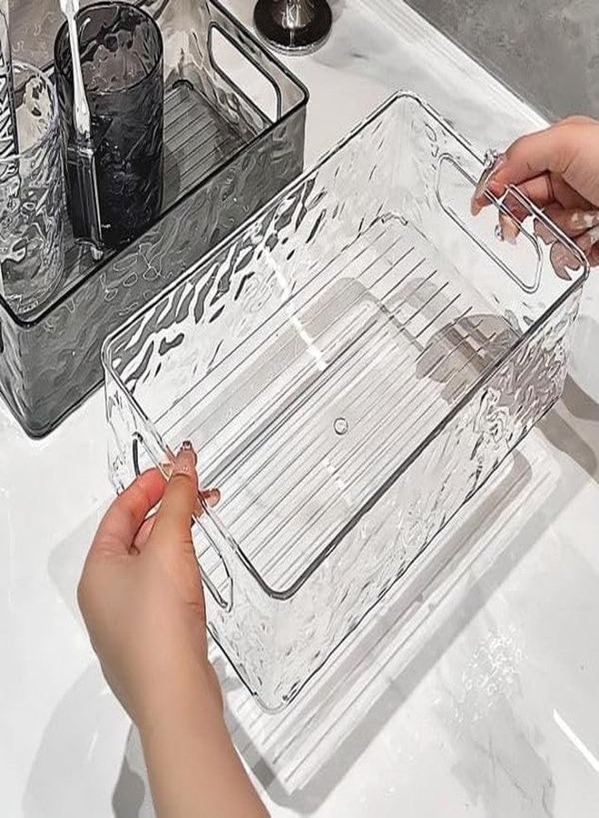 HOMENITY®- 2pc Transparent Corrugated Plastic Storage Basket, Unscented Cosmetic Storage Box, Stackable Vanity Shelf, Light Beige Care and Snack Rack, Bathroom Accessories - Image 1