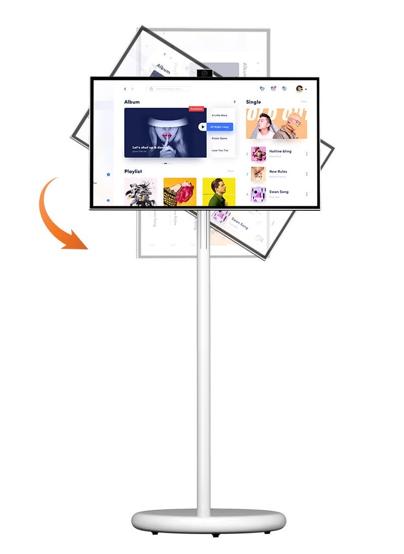 FlashHawk - 27 Inch Portable TV with Adjustable Floor Touch Screen Smart TV | 6G RAM+128G Storage | Build-in Camera, 9000aMh Battery 10H Video Play Time - Image 1