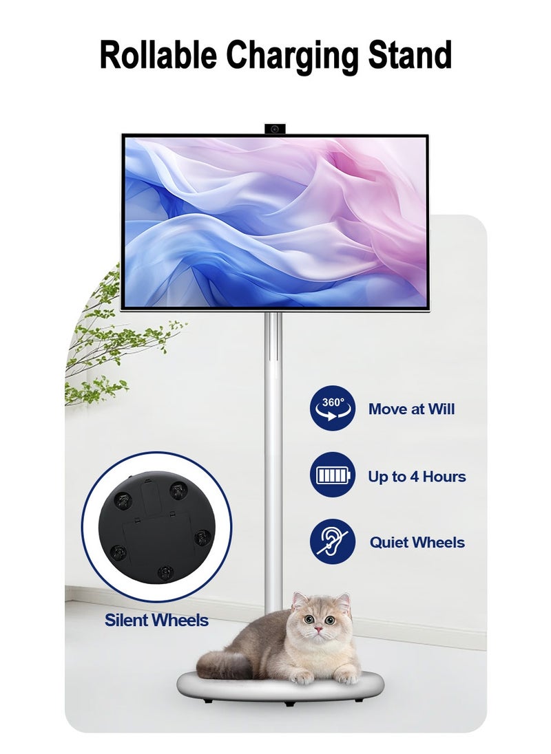 FlashHawk - 27 Inch Portable TV with Adjustable Floor Touch Screen Smart TV | 6G RAM+128G Storage | Build-in Camera, 9000aMh Battery 10H Video Play Time - Image 1
