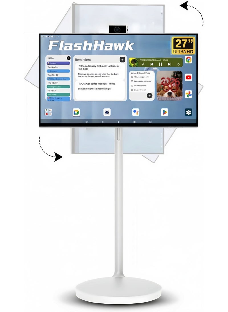 FlashHawk 27 Inch Portable TV Touch Screen Monitor with Adjustable Floor Stand And Smart Android OS  | Build-in Camera | 6G RAM+128G Storage, 9000aMh Battery 10H Video Play Time - Image 1