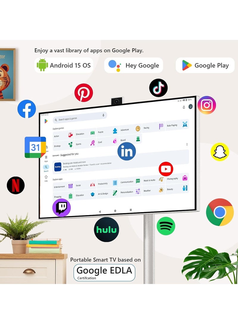 FlashHawk 27 Inch Portable TV Touch Screen Monitor with Adjustable Floor Stand And Smart Android OS  | Build-in Camera | 6G RAM+128G Storage, 9000aMh Battery 10H Video Play Time - Image 4