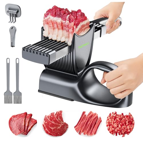 SupMaKin Fresh Meat Slicer, Thickness Adjustable 2 or 4 mm, 17 IN 1 Stainless Steel Manual Meat Cutter, Cleaver Kitchen Knife, Jerky Slicer Suit for Chicken Breast Beef Pork (With SteadyGrip) - Image 1