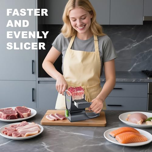 SupMaKin Fresh Meat Slicer, Thickness Adjustable 2 or 4 mm, 17 IN 1 Stainless Steel Manual Meat Cutter, Cleaver Kitchen Knife, Jerky Slicer Suit for Chicken Breast Beef Pork (With SteadyGrip) - Image 3