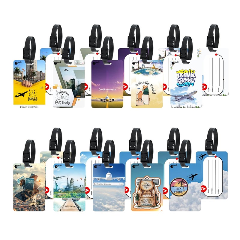 Kidultz (Set of 10) Synthetic Luggage Tags with Black Strap Loop | Durable, Waterproof, Anti-Break Travel ID Tags for Suitcases, Backpacks, School & Office Bags (Set 2) - Image 2