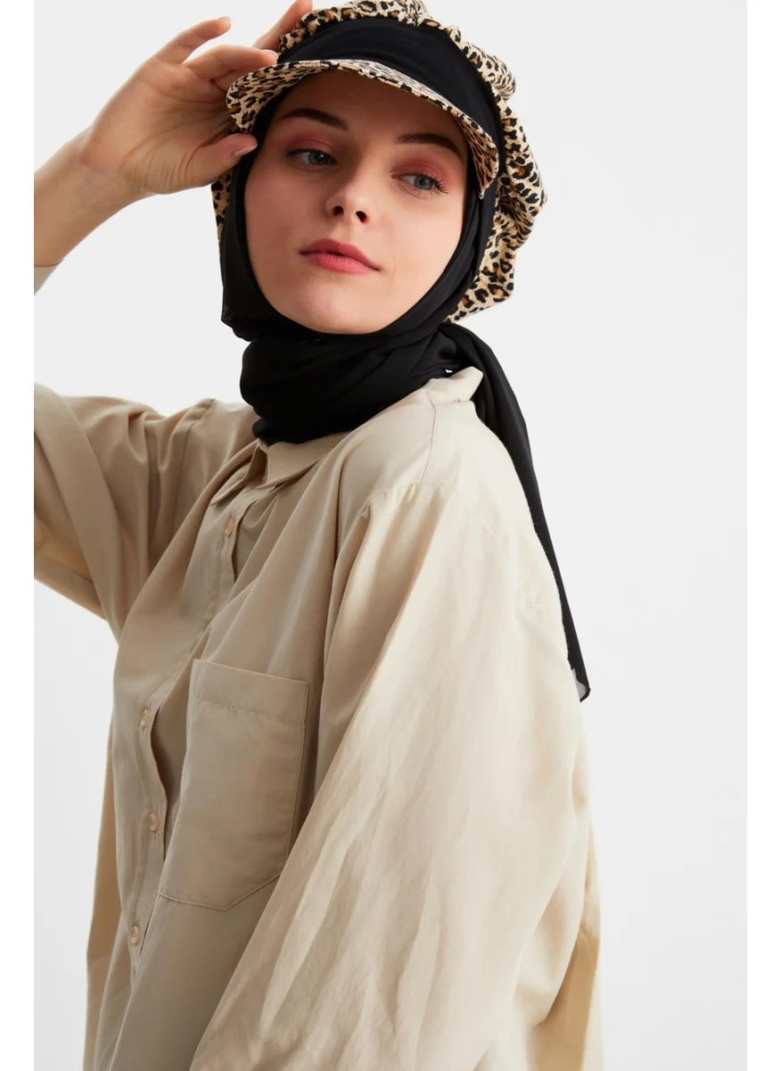 Butikgiz Leopard Women's Hijab Multi Chiffon Silky Shawl and Cotton Combed Visor Hat Pair - Comfortable, Extra Light