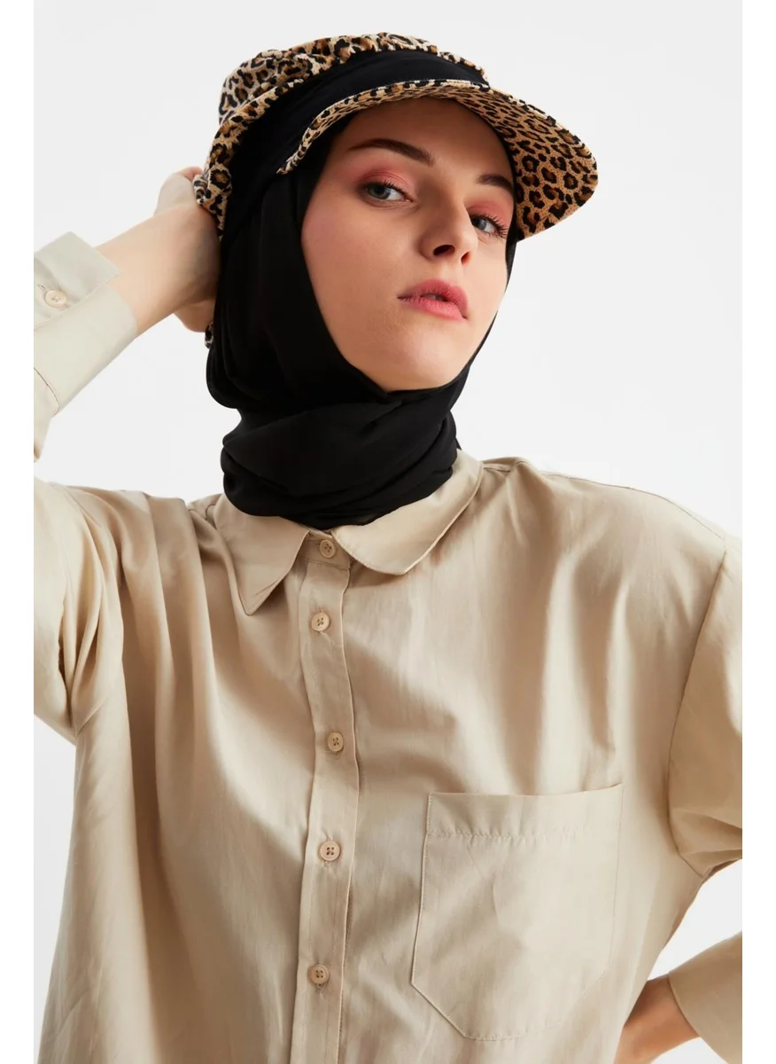 Butikgiz Leopard Women's Hijab Multi Chiffon Silky Shawl and Cotton Combed Visor Hat Pair - Comfortable, Extra Light