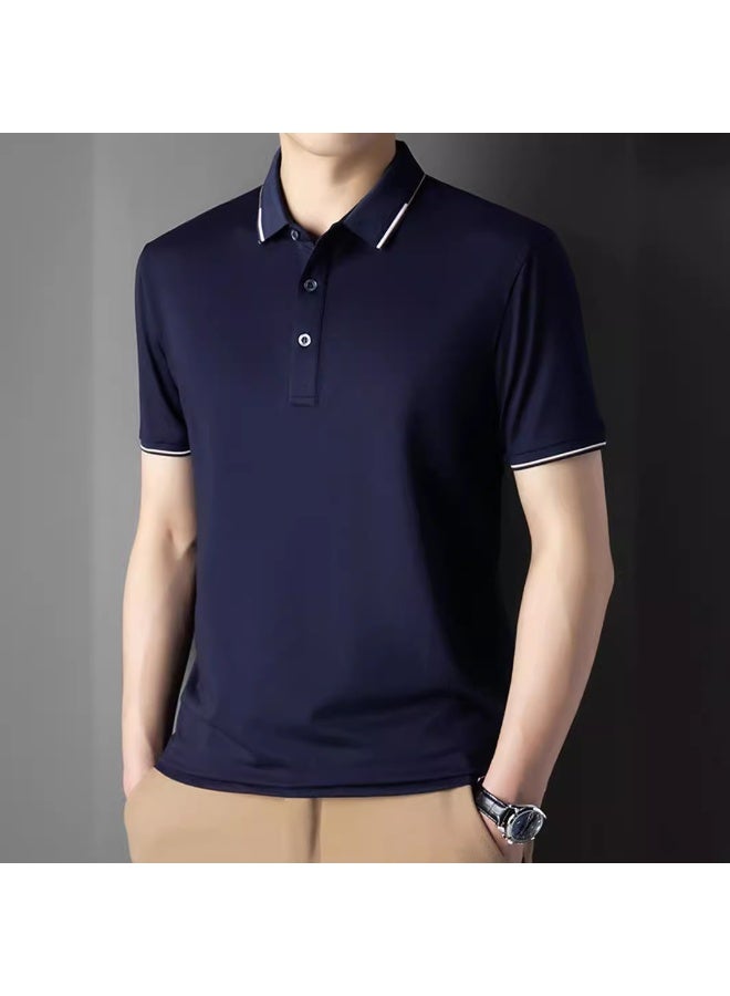 Summer  Ice Silk Short Sleeve Men's T-Shirt Thin High End No Ironing Half Sleeve Silk Shirt Casual Comfortable Top - Image 2