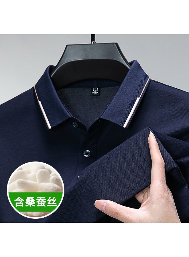 Summer  Ice Silk Short Sleeve Men's T-Shirt Thin High End No Ironing Half Sleeve Silk Shirt Casual Comfortable Top - Image 1