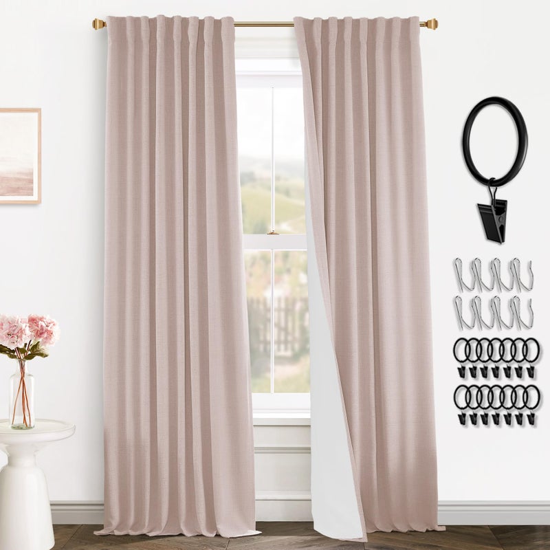 PANELSBURG Pink Blackout Curtains for Nursery Light Blocking Linen Kids Curtains for Girls Bedroom Room Decor Back Tab Hooks Pleated 84 Inches Long Dusty Blush Pink