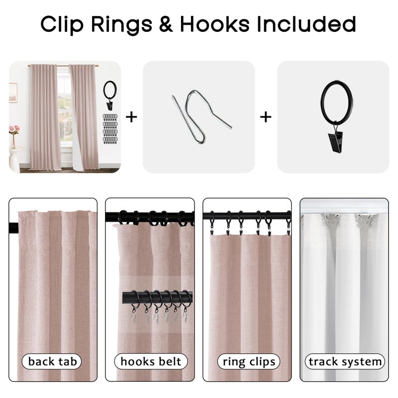 PANELSBURG Pink Blackout Curtains for Nursery Light Blocking Linen Kids Curtains for Girls Bedroom Room Decor Back Tab Hooks Pleated 84 Inches Long Dusty Blush Pink