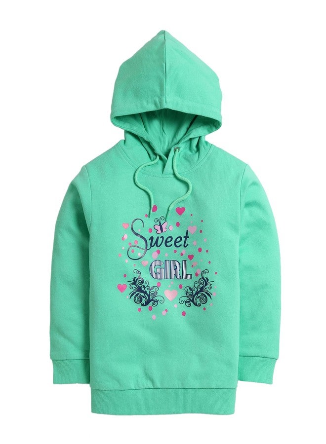 MINITATU Girl's Cotton Neck Hooded Sweatshirt (MT-3298E-AN_Turquoise Green_12-18 Months) - Image 1