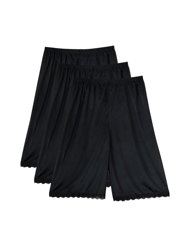 City Rose 3- Pieces Soft Inner Short Trousers Silk 100% with Elasticised Waistband Women Black - Image 1