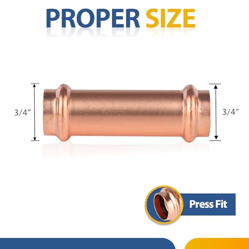 GUOFIS 5Pack GUOFIS Copper Press Fittings34 Inch x 34 Inch Extended Coupling NO Stop Copper Press Fit CouplerPRESS029 - Image 3
