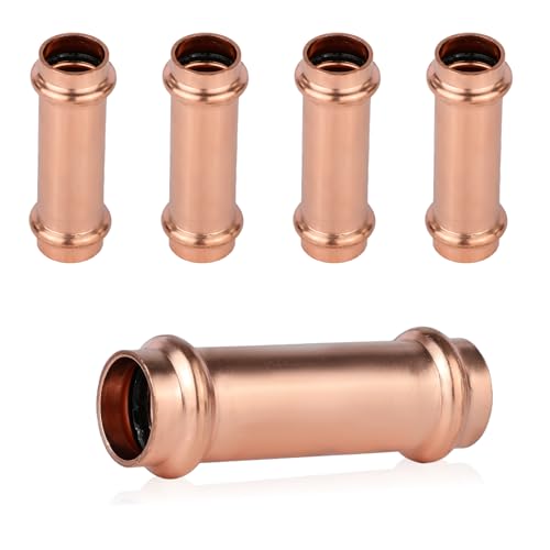 GUOFIS 5Pack GUOFIS Copper Press Fittings34 Inch x 34 Inch Extended Coupling NO Stop Copper Press Fit CouplerPRESS029 - Image 1