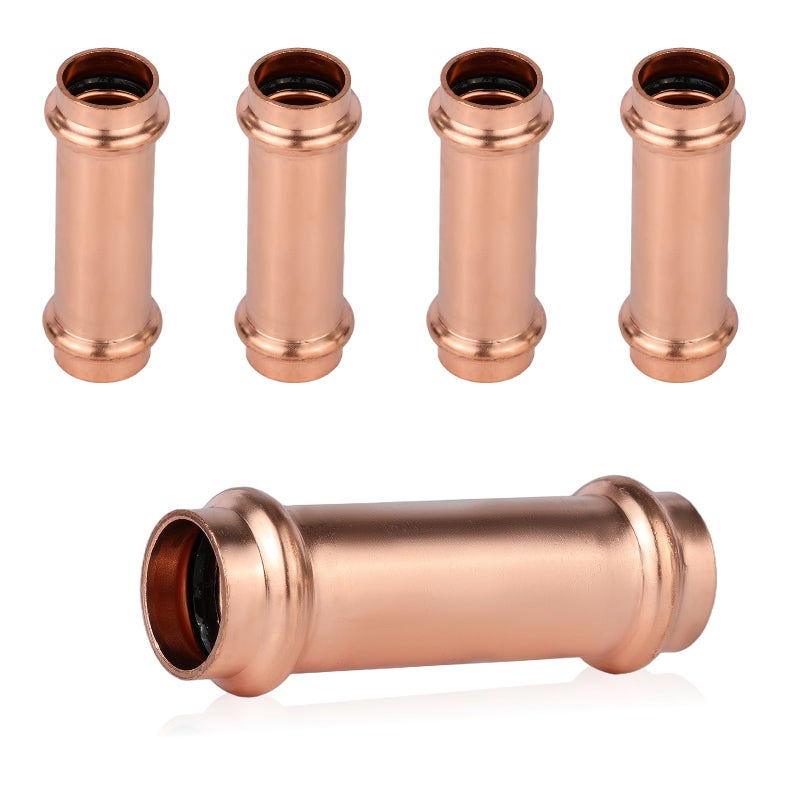 GUOFIS 5Pack GUOFIS Copper Press Fittings34 Inch x 34 Inch Extended Coupling NO Stop Copper Press Fit CouplerPRESS029 - Image 2