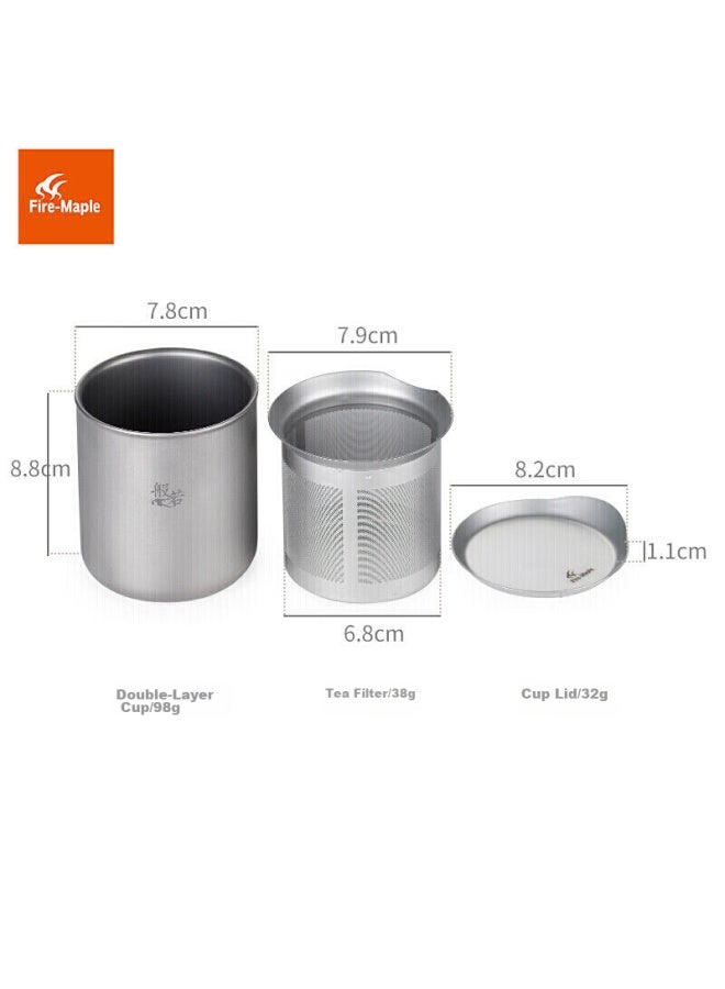 Fire-Maple Fire-maple Single-person Tea Infuser Cup, Titanium Water Cup, Outdoor Double-layer Titanium Tea Infuser, Titanium Cup, Titanium Tea Set, Tea Cup  - Image 4