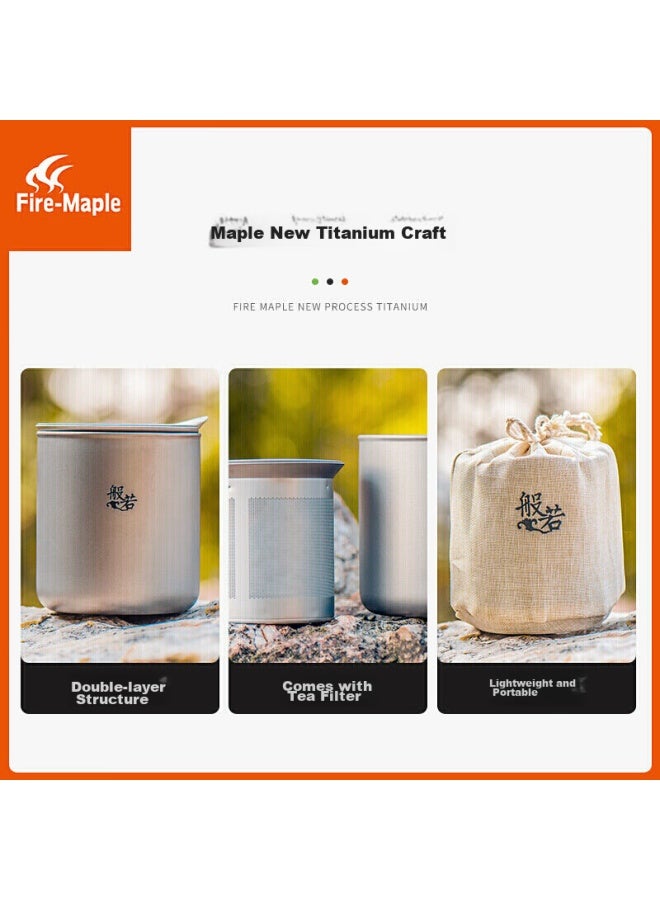Fire-Maple Fire-maple Single-person Tea Infuser Cup, Titanium Water Cup, Outdoor Double-layer Titanium Tea Infuser, Titanium Cup, Titanium Tea Set, Tea Cup  - Image 5