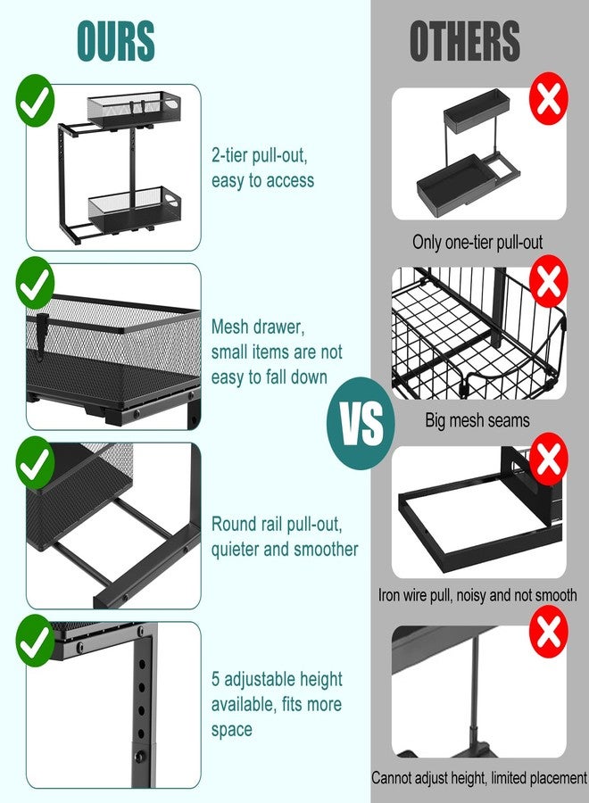 Housolution Sink Organiser Pack of 2, 2 Levels Metal Extendable Under Sink Shelf with Sliding Drawers, Kitchen Storage Organizer, Under Sink Base Cabinet Organiser for Cleaning Cabinet - Image 5