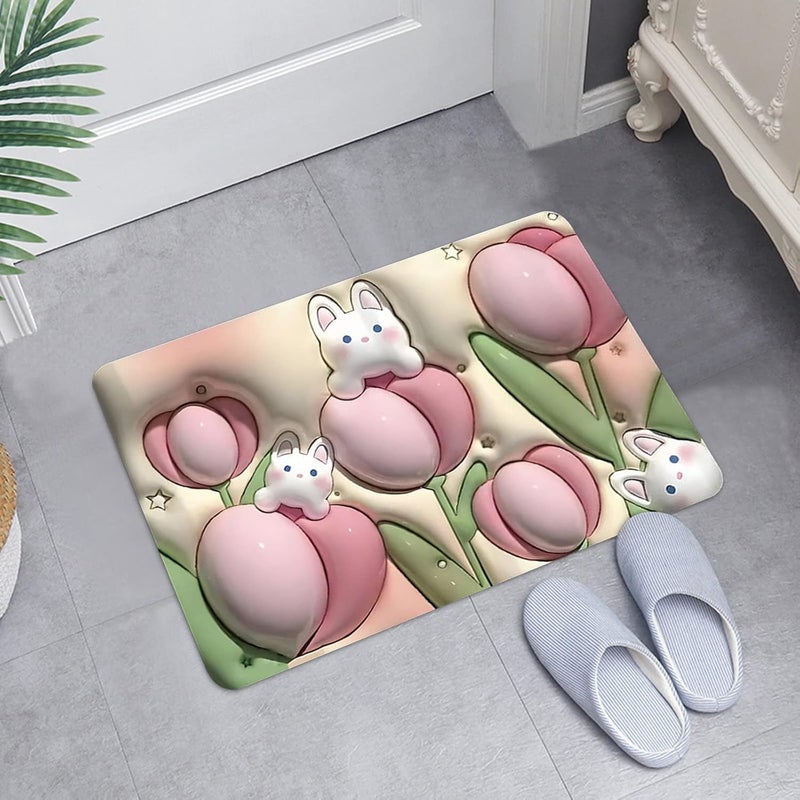 comfrt 3D Vision Front Doormats Entryway Doormat, Bathroom Rug Mat, Soft and Absorbent Soft Diatom Mud Bath Rugs, Expansion Small Flower 3D Vision Bathroom Toilet Non-Slip Floor Mat (G) - Image 1