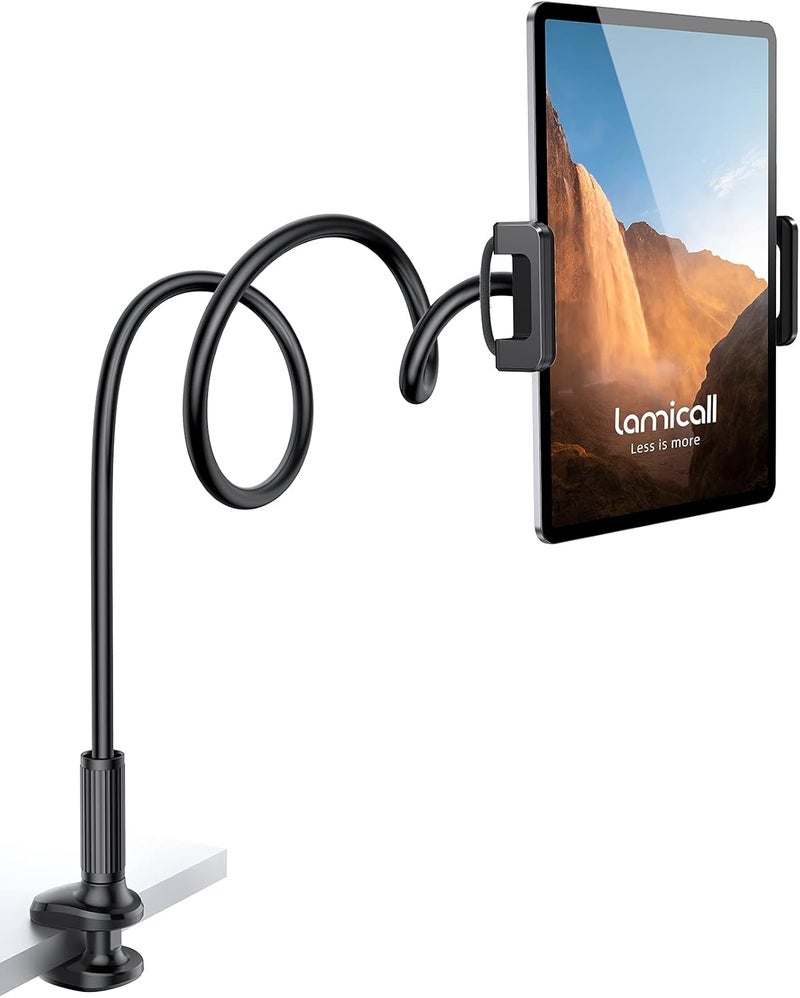 Lamicall Gooseneck Tablet Mount Holder for Bed - Flexible Tablet Arm Clamp for Bed Compatible with Pad Mini 7.9, Air 9.7, Pro 10.5, Kindle, Switch, Galaxy Tabs, More 4.7-11" Device - Black - Image 1