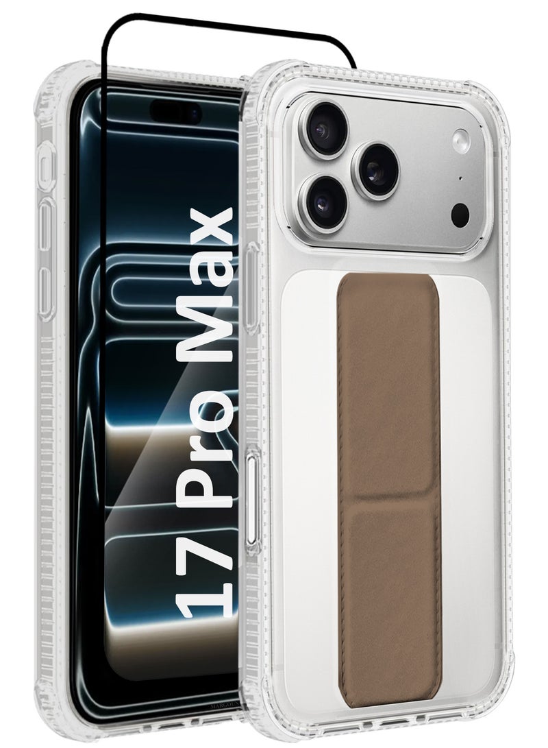 CATANES 2 Packs Finger Grip Clear Case Cover for iPhone 17 Pro Max - Kickstand Car Magnetic Holder Multi-function Protective Two-in-one Case with 3D Screen Protector - Brown - Image 1