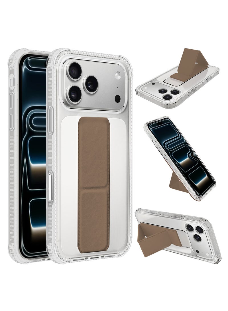 CATANES 2 Packs Finger Grip Clear Case Cover for iPhone 17 Pro Max - Kickstand Car Magnetic Holder Multi-function Protective Two-in-one Case with 3D Screen Protector - Brown - Image 2