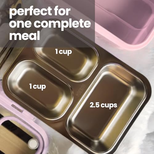 TuCo® Lunch Box 3 Compartment Leak-Proof BPA Free 304 Stainless Steel | Lunch Box for Kids, Girls, School & Office with a Spoon, Dull Skin Soap and a Pair of Chopsticks -650 ml, Pink - Image 5