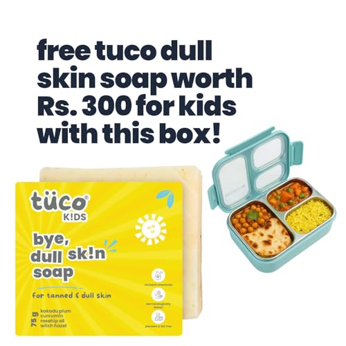 TuCo® Lunch Box 3 Compartment Leak-Proof BPA Free 304 Stainless Steel | Lunch Box for Kids, Girls, School & Office with a Spoon, Dull Skin Soap and a Pair of Chopsticks -650 ml, Pink - Image 2