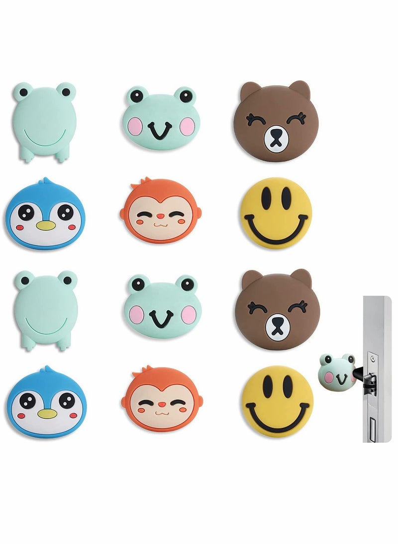 KASTWAVE 12 Pieces, Door Knob Wall Shield, Cartoon Self Adhesive Sticker Silicone Door Handle Bumper Cute Animals Rubber Protector for Wall -Protect Furniture, Reduce Noise - Image 1