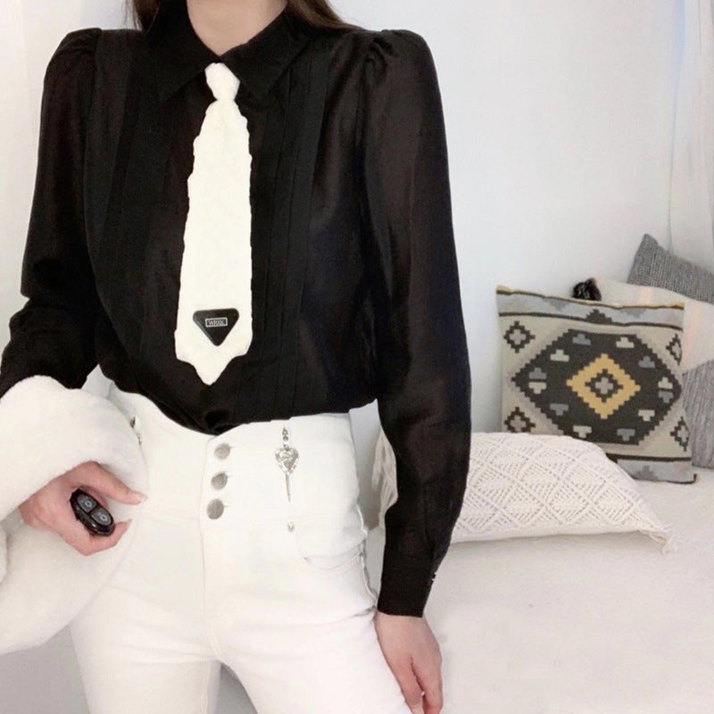 Shenzhen Style Nanyou Women'S Clothing European Style Bow Tie Puff Sleeve Unique Top Shirt Women'S Design Niche - Image 4
