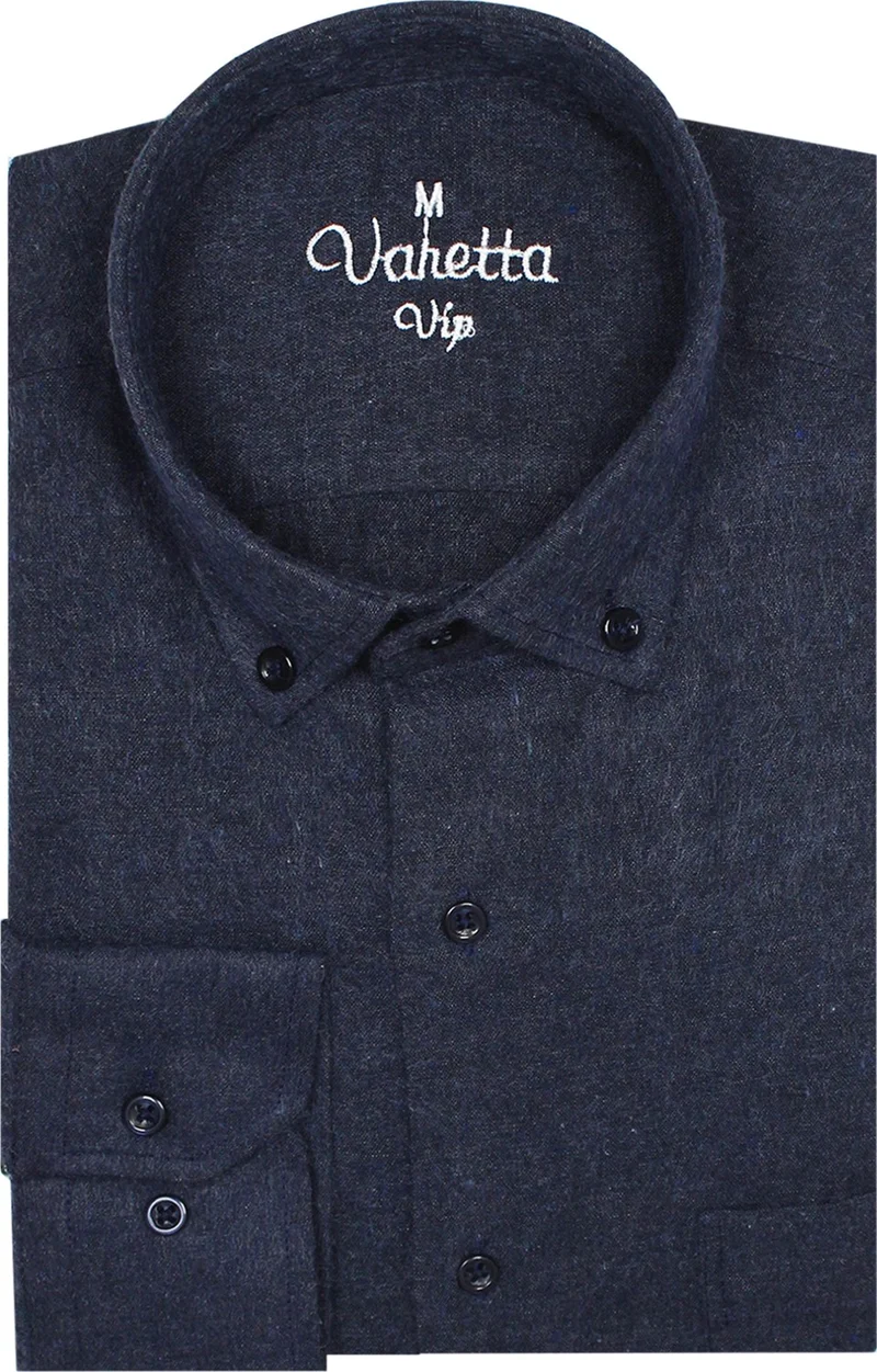 فاريتا Navy Blue Classic Plus Size Button-Down Winter Men's Shirt