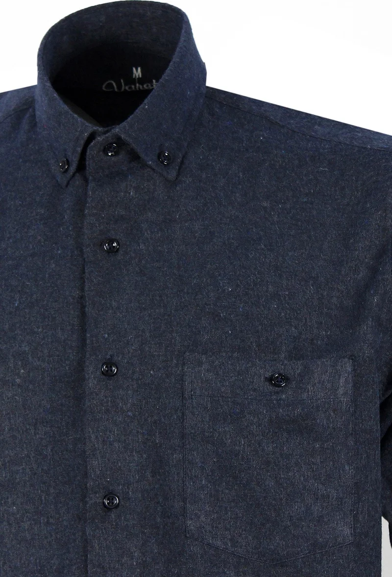فاريتا Navy Blue Classic Plus Size Button-Down Winter Men's Shirt