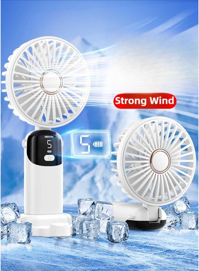 ZEPONOVA Folding Hand Fan Strong Wind Portable Handheld Mini Table Fan 5 Gear and Long Battery Pocket Quiety Fan Neck Fan - Image 1