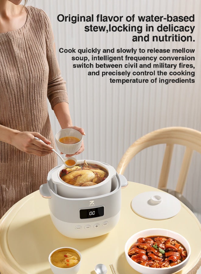 ZOLELE Multi-Function Electric Stew Pot – Versatile Cooking for Soups, Stews, Porridge, and More with Advanced Heat Control, Energy-Efficient Design, and Compact Household Size ES101- White - Image 2