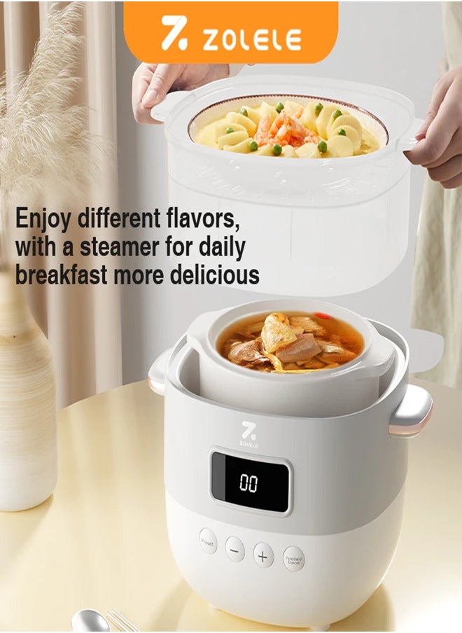 ZOLELE - Multi-Function Electric Stew Pot – Versatile Cooking for Soups, Stews, Porridge, and More with Advanced Heat Control, Energy-Efficient Design, and Compact Household Size ES101- White - Image 1