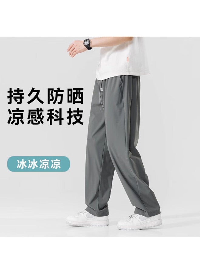 Liberal Ziyu Style Men's Ice Silk Wide-leg Pants Summer Thin Sunscreen Straight Loose High Elastic Quick-dry Air Conditioning Sports Trousers - Image 2