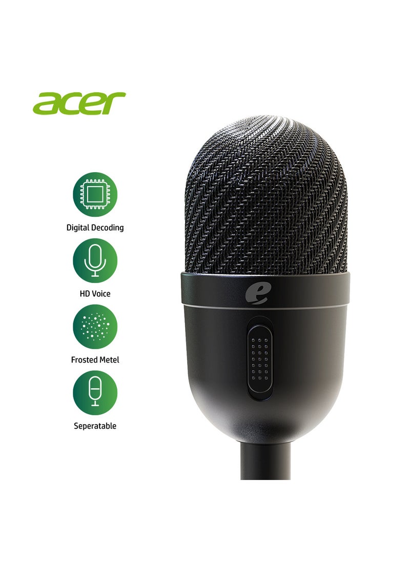 Acer - ACER USB Broadcasting Microphone - HD Voice, Professional Recording Quality, Ultra-Compact, Digital Decoding, Frosted Metal, Black - Image 1